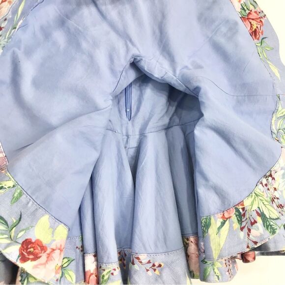 Zimmermann Blue Bellitude Flip Linen Floral Fluted Spring Peplum Mini Skirt - Picture 15 of 16